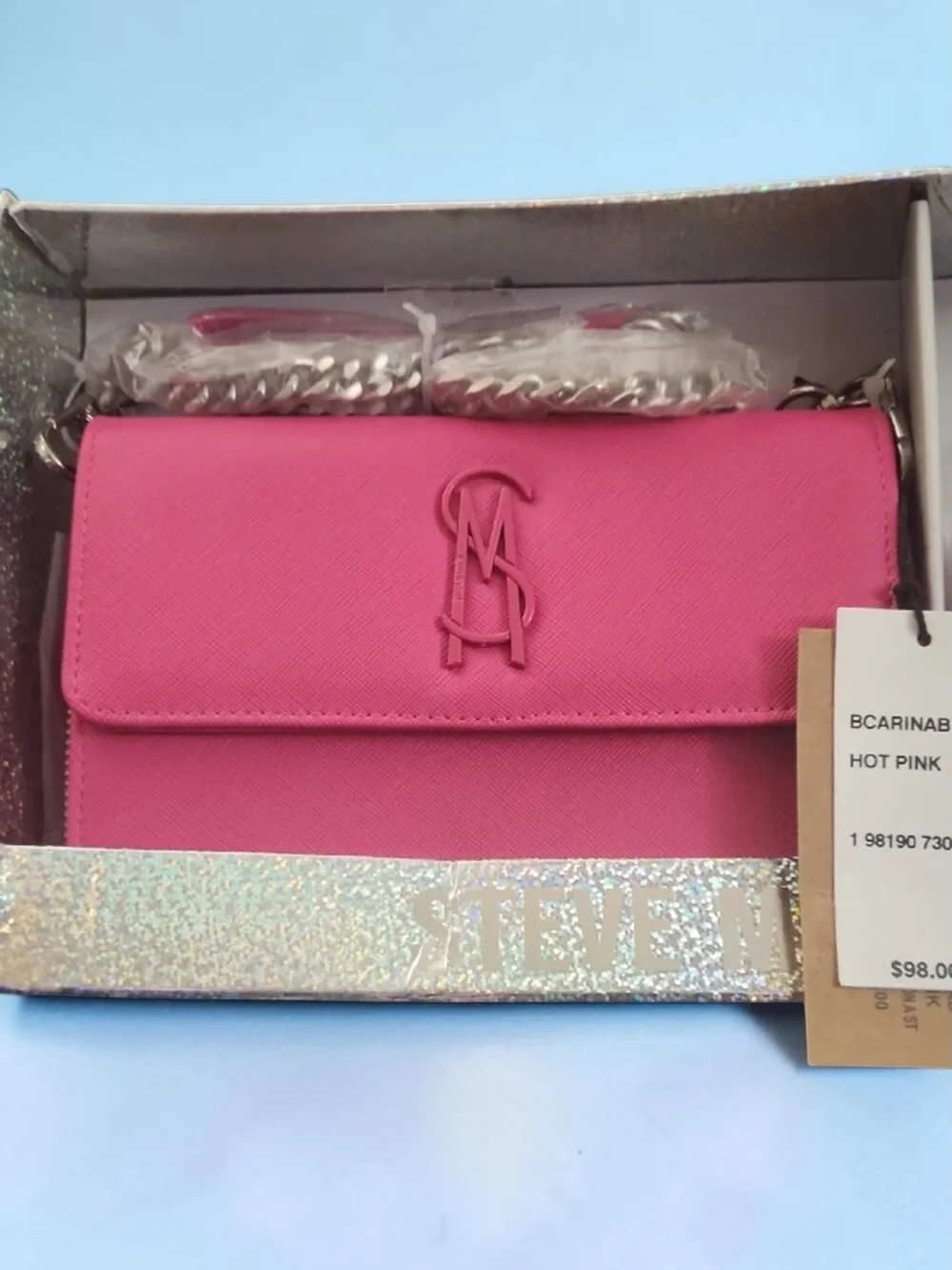 Steve Madden Hot Pink Crossbody W/ Shoulder Chain Wallet with Coin Pouch